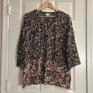 J. Jill Floral Blouse - Black, Pink, and Green
